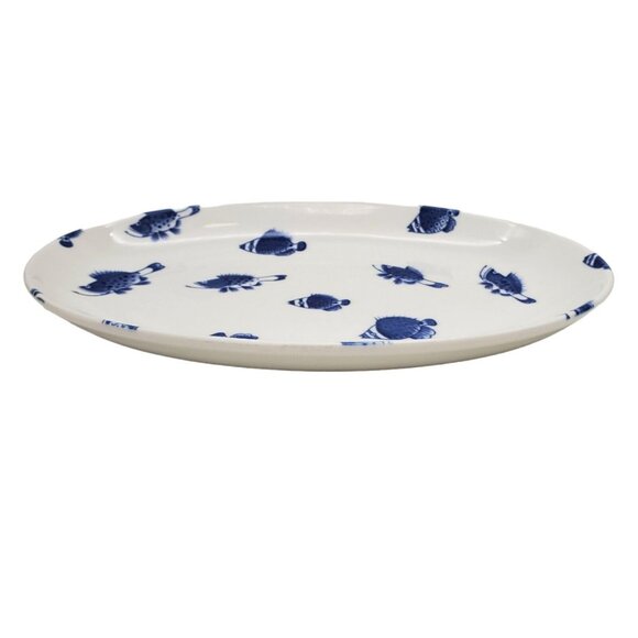 Crate & Barrel Fish Blue White Oval Ceramic Platter‎ 1 pc Serving Dish Nautical - Picture 3 of 9